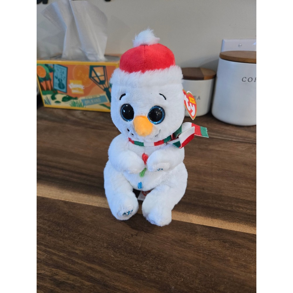 Ty Beanie Bellies Brrrnard Snowman 8 inch Christmas Plush Blue Glitter Eyes 2023